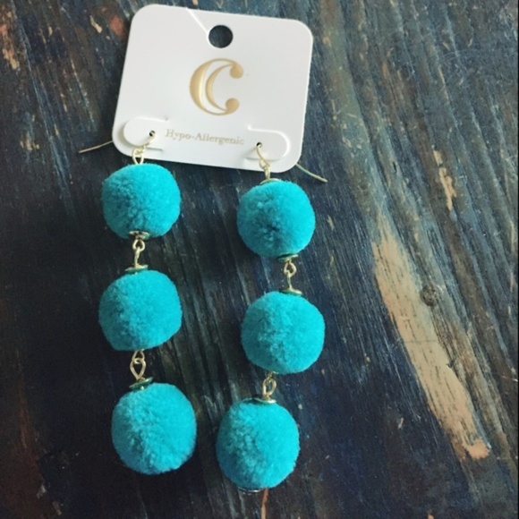 Charming Charlie Jewelry - Charming Charlie NWT Pom Pom Turquoise Earrings